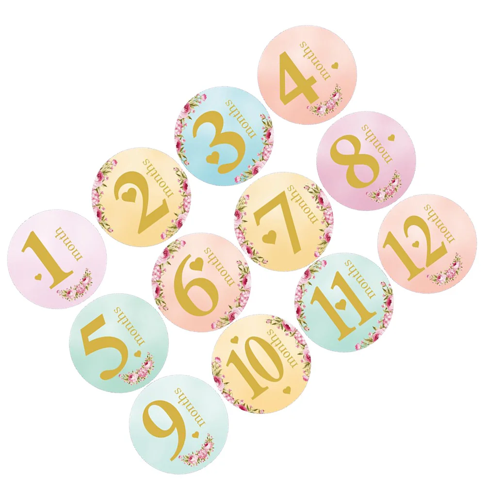 

12pcs Month Stickers Milestone Self-Adhesive Round Shaped Growth Tracking Photo Props Belly Stickers For