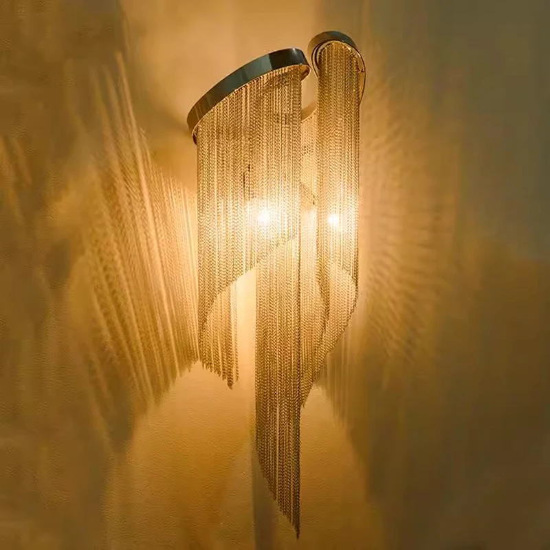 Modern Tassel Wall Sconce - Art Deco Inspired Lighting, Minimalist silver/chain Finish for Living Room, Bedroom, or Hotel Decor