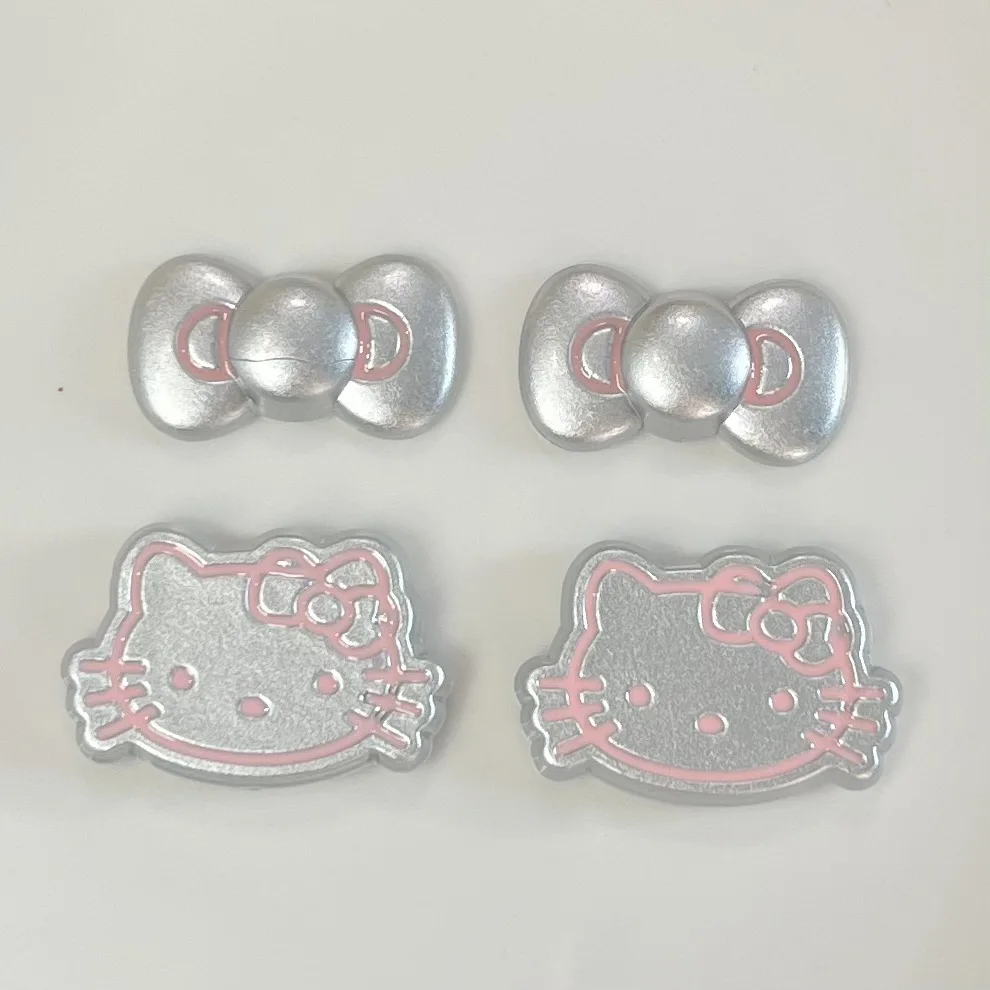 5pcs Cute Silver Sanrio Hellokitty Bow Resin Flatback Accessories Charms for DIY Crafts Materials Scrapbooking Embellishment