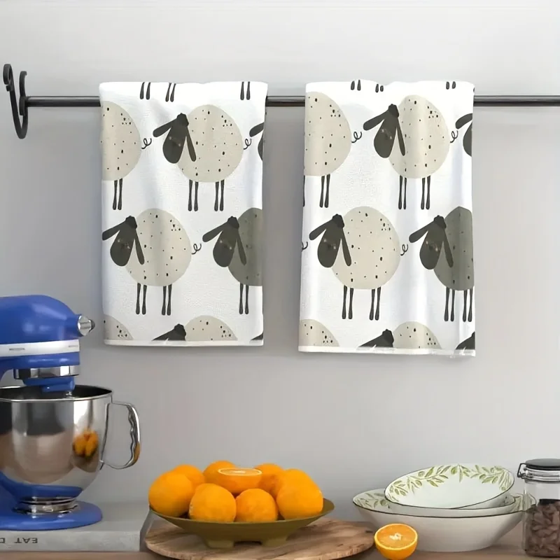 2Pcs, Cute Little Sheep Kitchen Towels, 40Cm*60Cm Towel Set, Super Absorbent Soft Cleaning Cloth, Cooking and Baking Tea Towels
