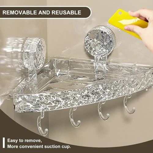 흡입 컵 벽걸이 삼각형 스토리지 랙, 벽 코너 펀치 프리 스토리지 랙, 후크 랙, 욕실에 적합, 1PC 