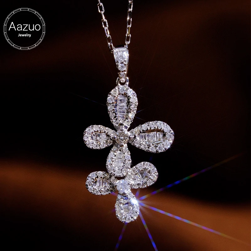 Aazuo 18K Solid White Gold 0.45ct Flower necklace For Women Engagement Real Natural Diamonds Necklace Fashion Design For Lady