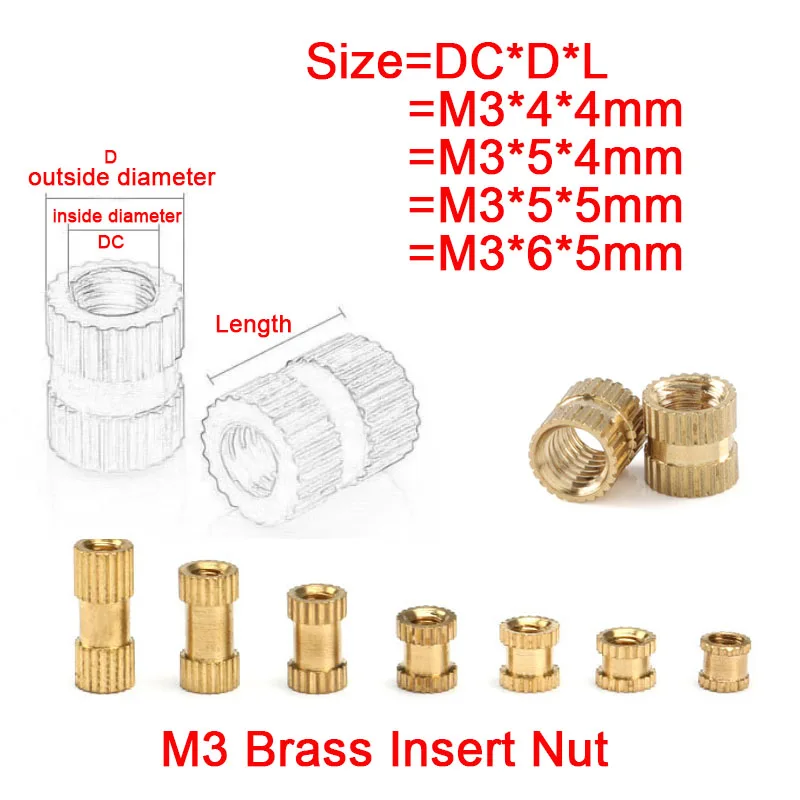 10Pcs Brass Insert Nut M3 Injection Molding Brass Knurled Thread Embedded Inserts Nuts Nutsert Support Customize