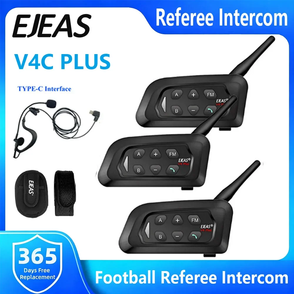 

EJEAS V4C Plus футбольный рефери Bluetooth-гарнитура для внутренней связи для 4-х пользователей, полнодуплексные наушники 1500 м, футбольный конференц-переговорный телефон