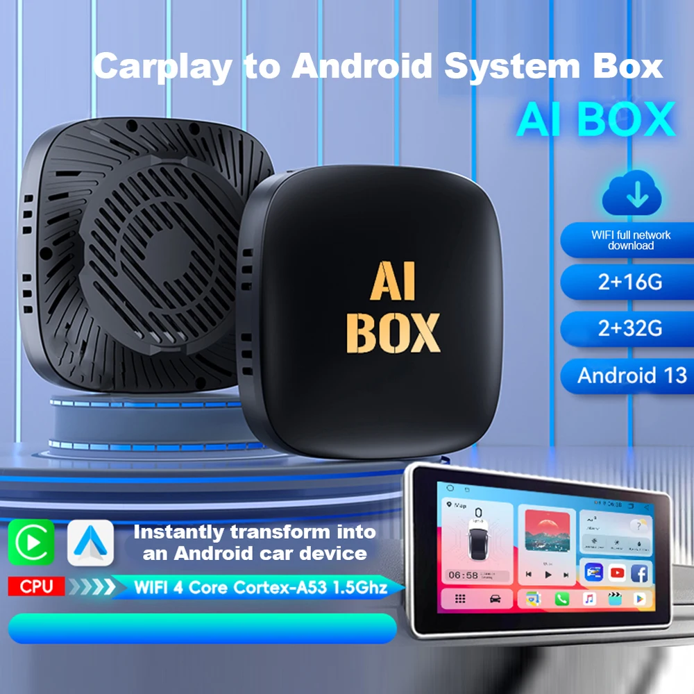 Android 13 Ai Box Wired to Wireless Carplay Android Auto Adapter WiFi For Youtube Nexflit Cars Smart Ai Box For Havel Kia Volvo