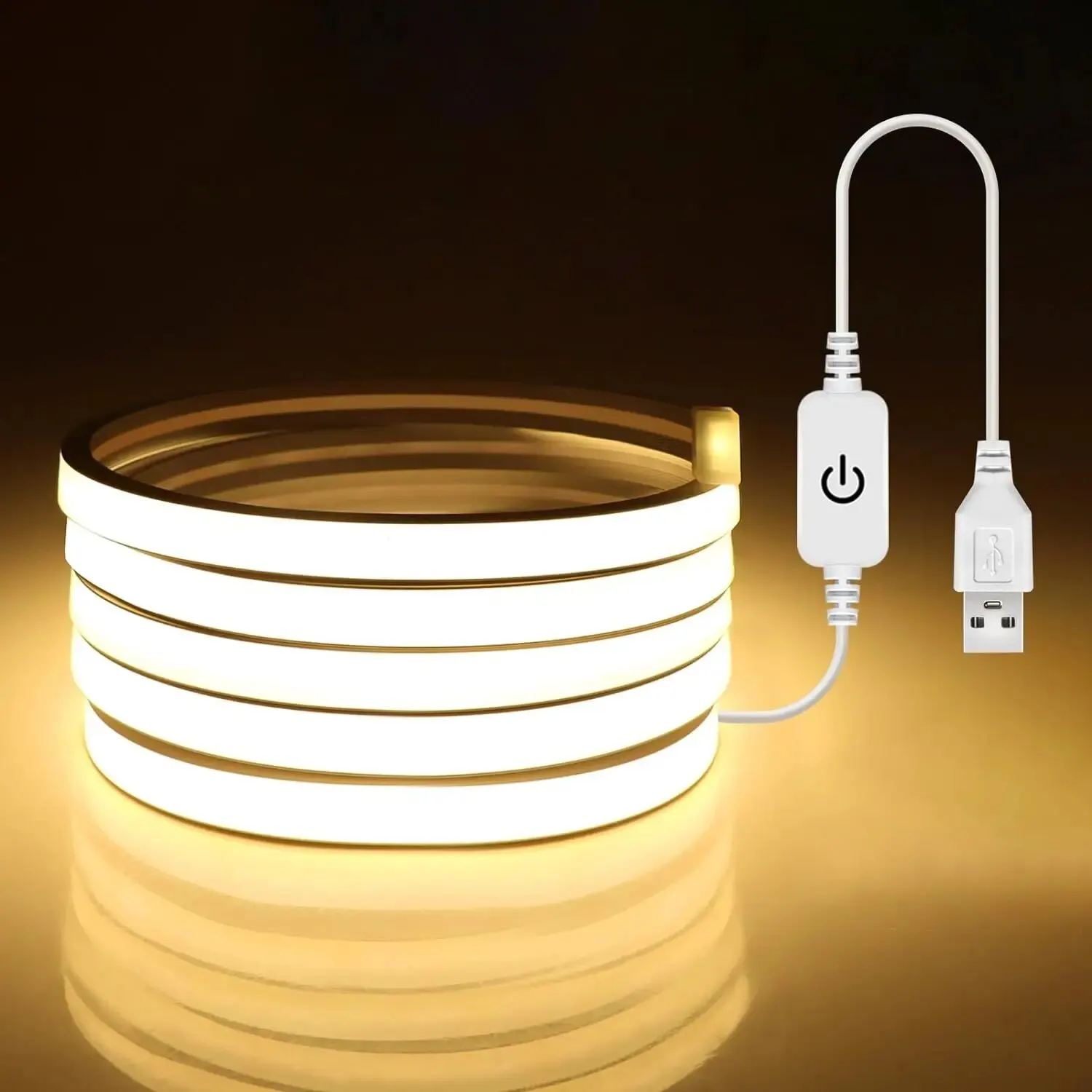 Bande lumineuse LED étanche, 1m/2m/3m, 5V, USB COB, Flexible, variable, pour chambre à coucher intérieure et extérieure