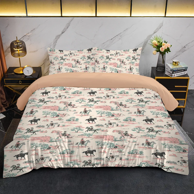 3PC Denim Ink Painting Duvet Cover Set (1 Duvet Cover + 2 Pillowcases) With Ultra-Soft Feel, Suitable for All Seasons