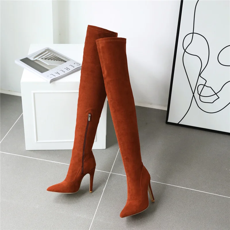 Fashion Thigh High Boots Women Soft Stretch Slim Long Over-the-Knee Boots High Heels Designer Point Toe Shoes Lady Large Size 48