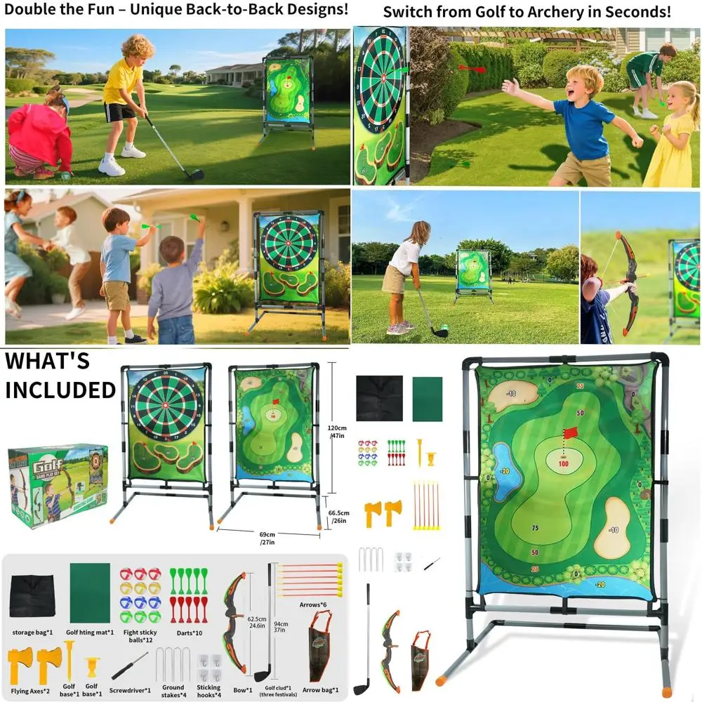 

Портативный набор для тренировок по гольфу и мультиспортивных видам спорта с элементами стрельбы из лука, двусторонний коврик для всех возрастов