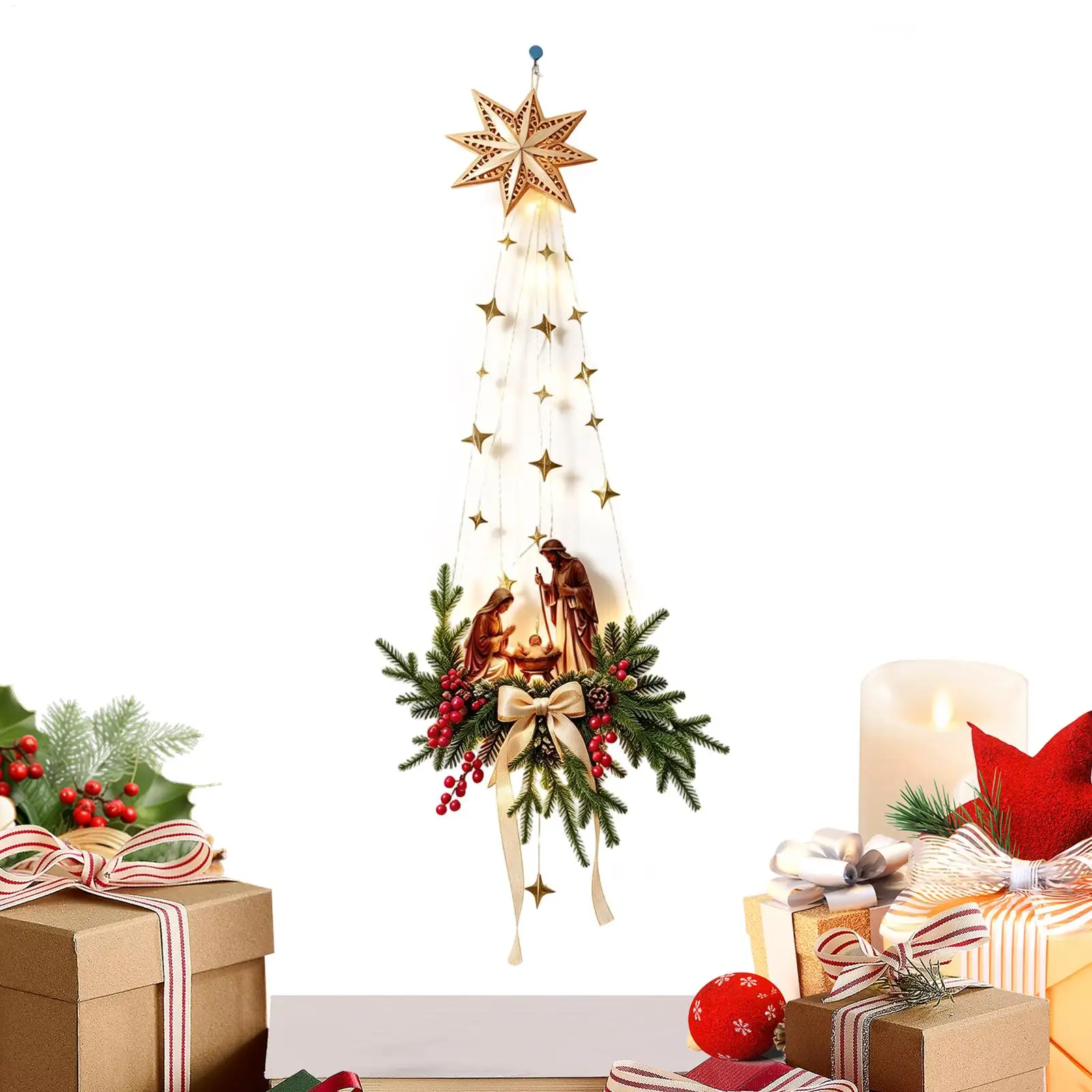 Jesus Birth Nativity Scene Wall Decor DIY 2D Bethlehem Star Faith Ornament 30cm Christmas Nativity Scene Wall Art Decoration