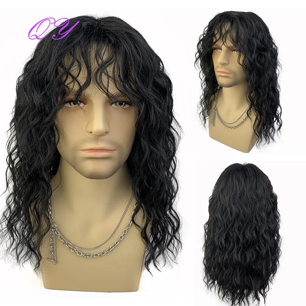 Men's Purple Curly Synthetic Wig, Natural Looking Long Hair Wig with Fringe, for Daily Wear Cosplay Halloween Concert