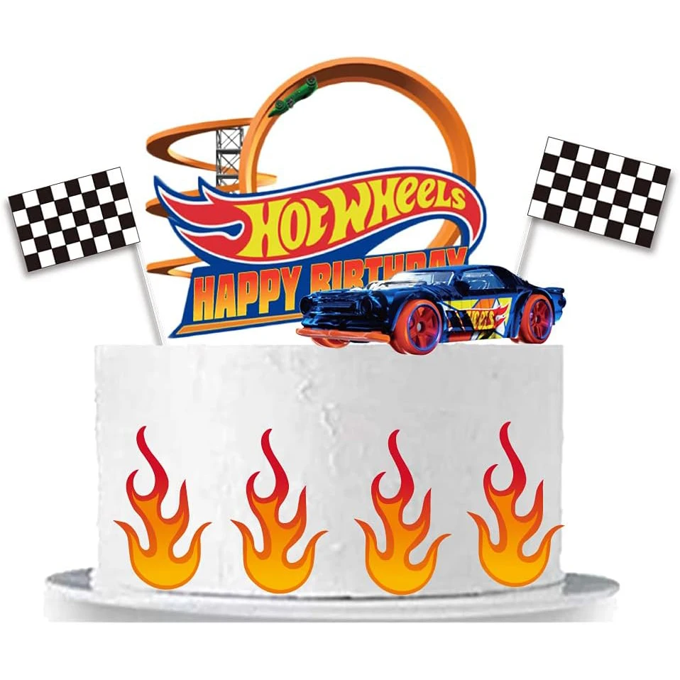 Hot wheels Fire Car Cake Topper Race Car forniture per feste di buon compleanno per ragazzi regali Baby Shower bomboniere decorazioni per la tavola