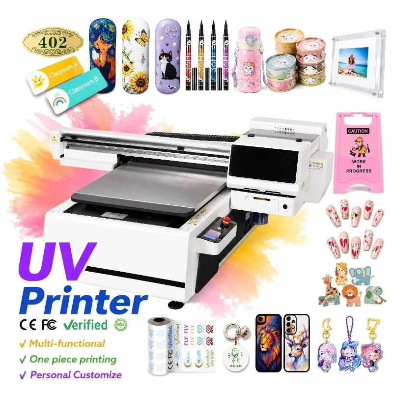 6090 UV Flatbed Printer UV Ink CMYKW Varnish Automatic Xp600 Printhead Automatic Printing Acrylic PVC Board Glass 60x90cm