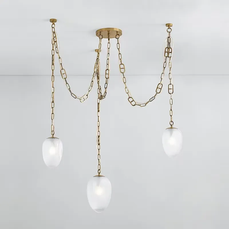 French Minimalist Vintage Glass Chandelier Modern Ceiling Light for Restaurant Bar Counter Coffee Shop Decorative Pendant