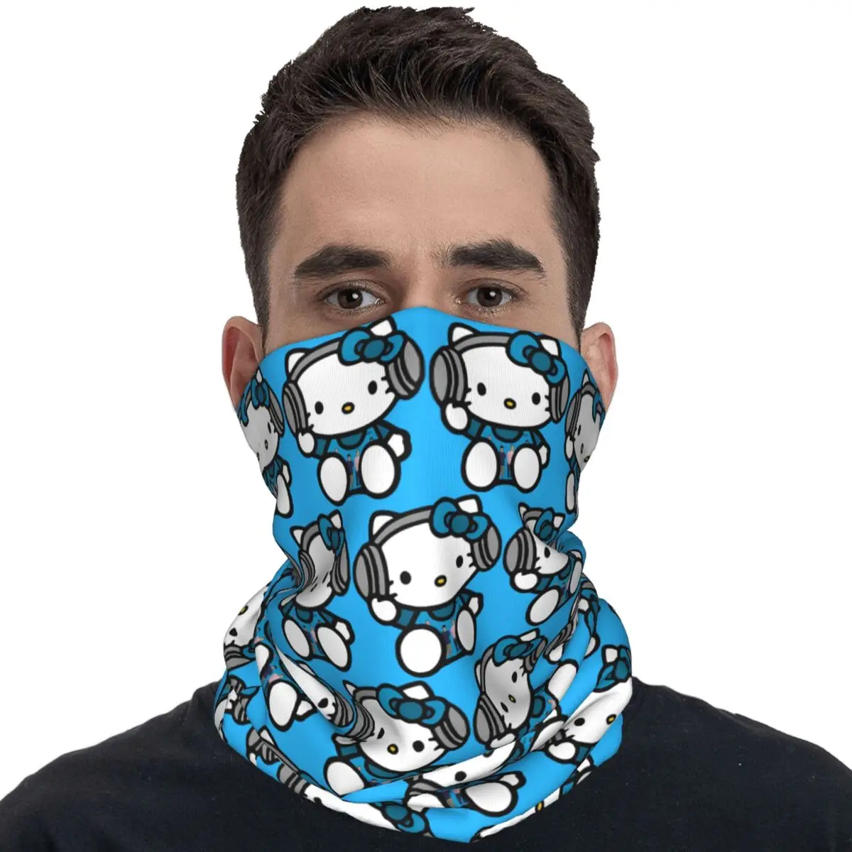 

Hello Kitty Earphones Balaclava Running Travel Face Cover Mask Man Fun Dustproof Cycling Mask Soft Warm Scarf Bandana