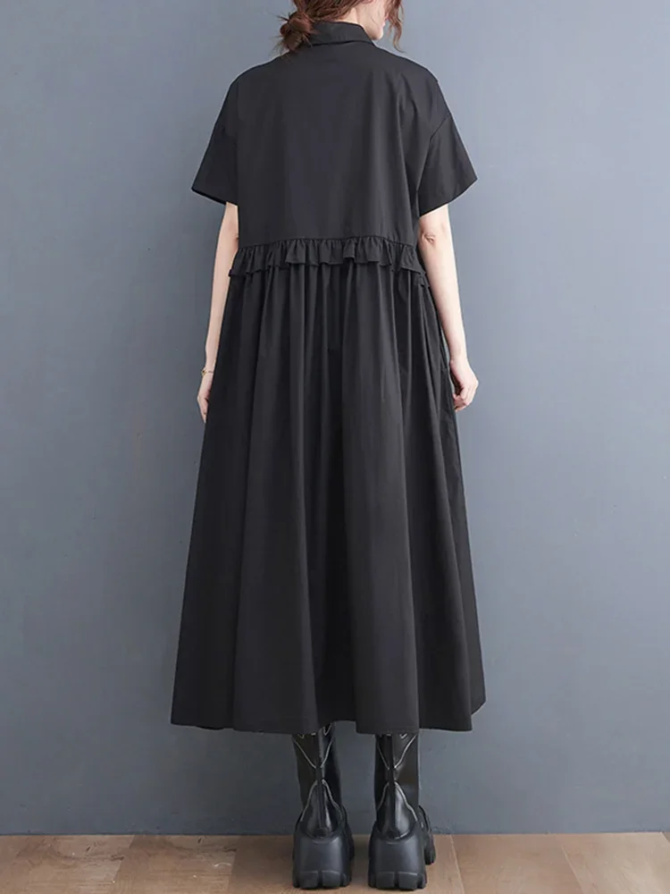 Nieuwe Patchwork Shirt Jurken Voor Vrouwen Korte Mouw Losse Casual Vintage Lange Jurk Mode Elegante Kleding XQ15