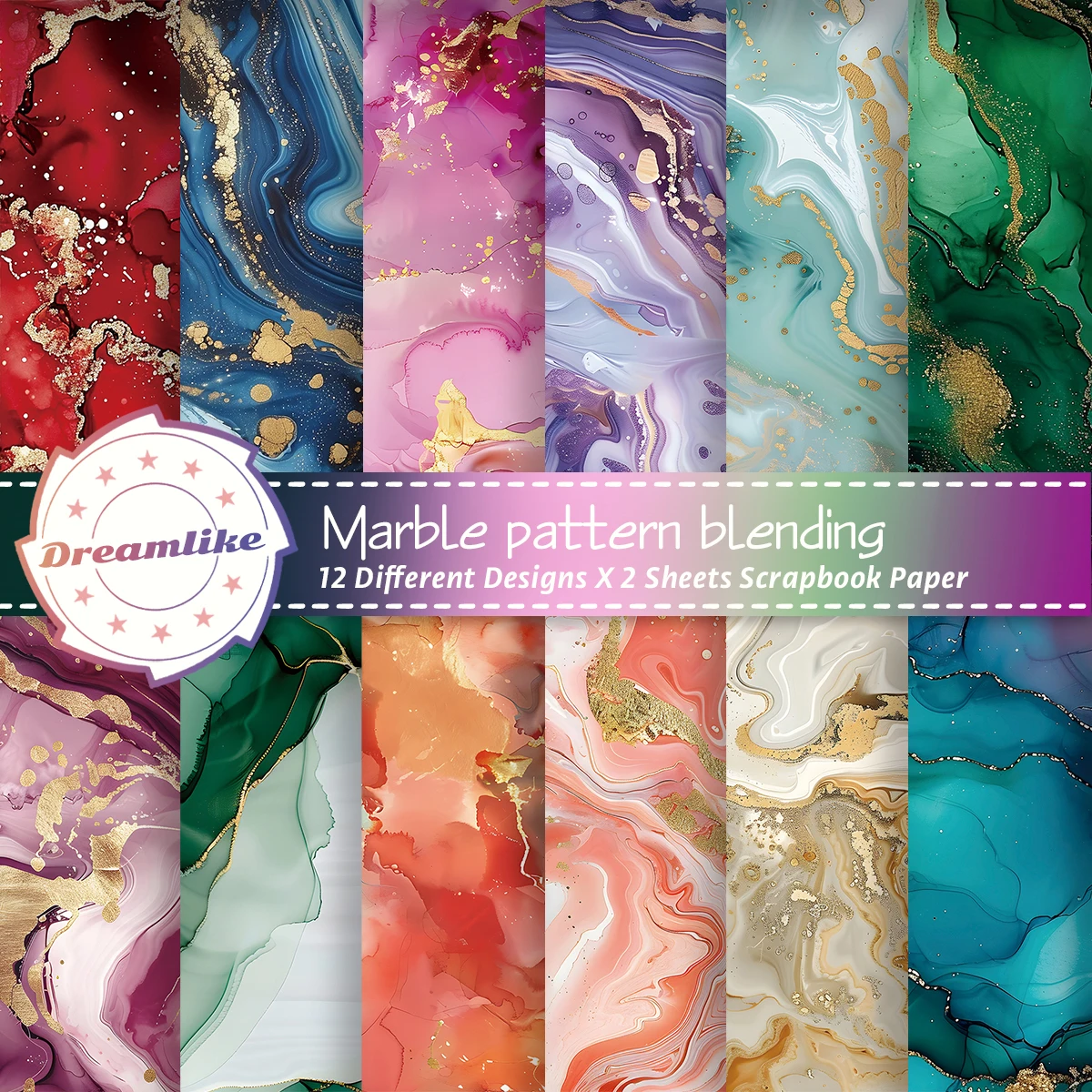 Almohadilla de papel para álbum de recortes veteado, papel de Material colorido para decoración de diario y planificador, papel de fondo mixto decorativo, 24 Uds.