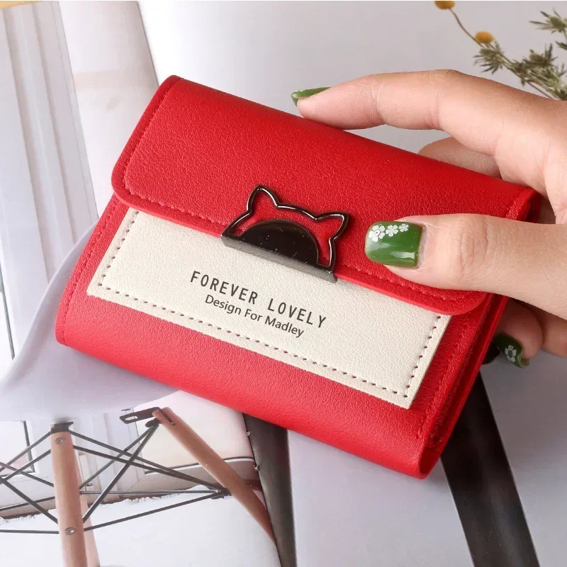 

Cute Cat Ear Wallet for Women - Mini Coin Purse with Metal Buckle, Portable Crossbody Bag Charm Accessory