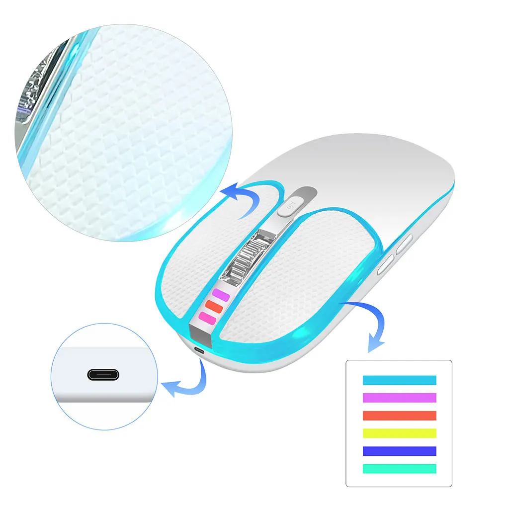 Mouse Wireless Bluetooth e doppia modalità da 2.4GHz ricaricabile RGB ergonomico silenzioso Click per PC iPad Laptop cellulare