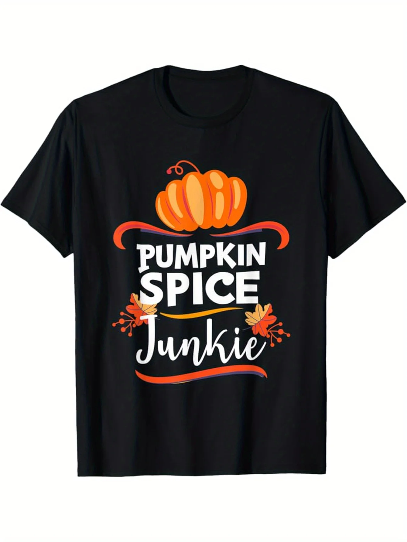 

Men's "Pumpkin-scented garbage" patterned black casual autumn T-shirt with a bright orange pumpkin design