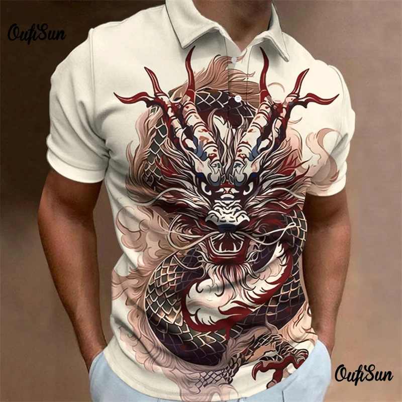 Summer Polo T-Shirts For Men 3d Animal Dragon Printed Flower Men's Shirt Daily Casual Short Sleeved Loose Oversized Tops Shirt