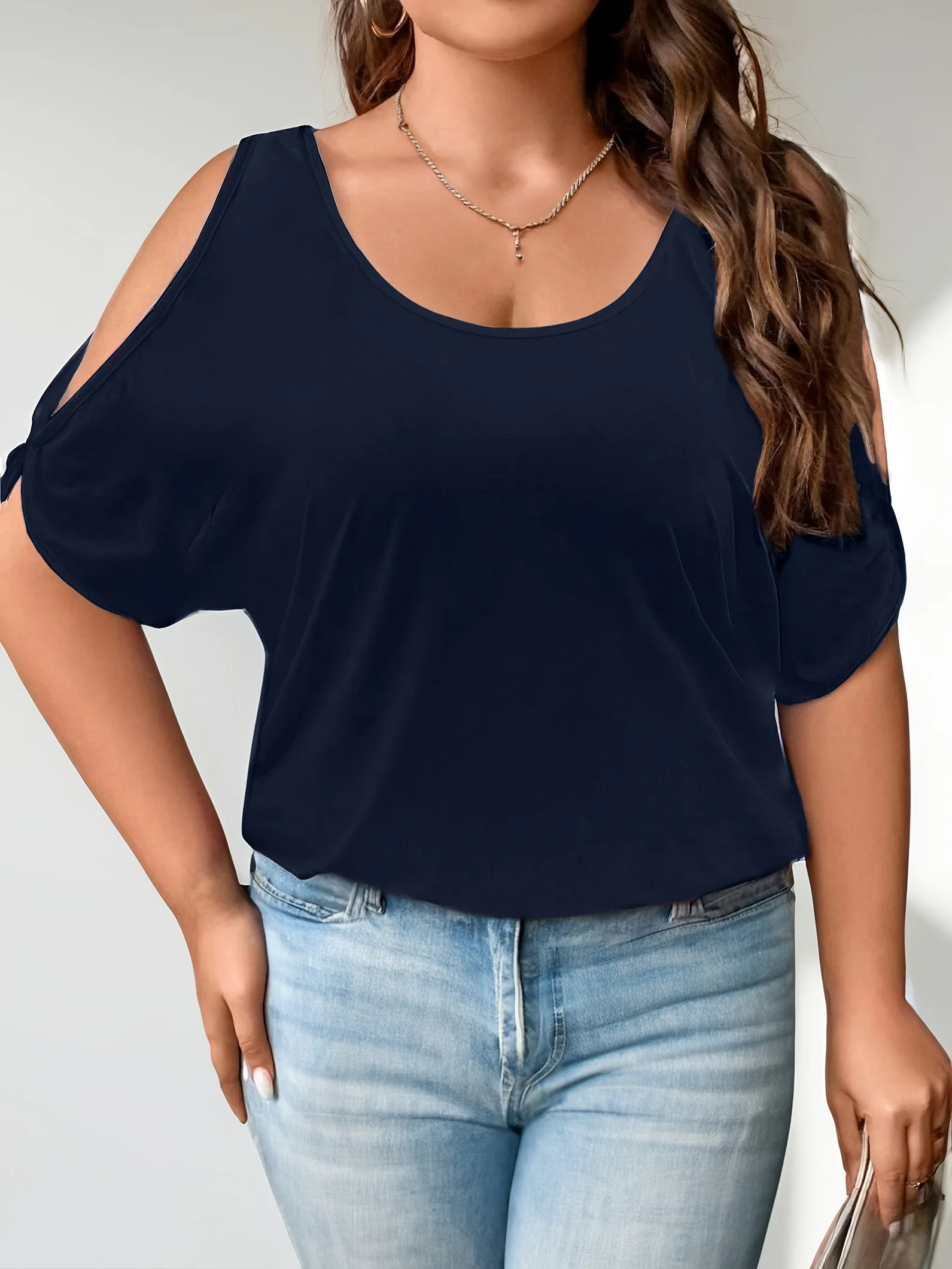 Plus Size Cold Shoulder T-Shirt for Women Casual Loose Fit Summer Top with Trendy Cutouts