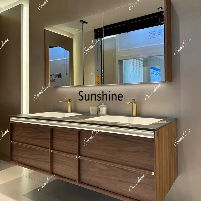 Retro rock slab bathroom cabinet toilet double basin sink simple and modern