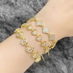 FLOLA Luxury Crystal Heart Bracelets for Women Gold Plated Clover Bracelets Statement Jewelry Party Gifts brth69