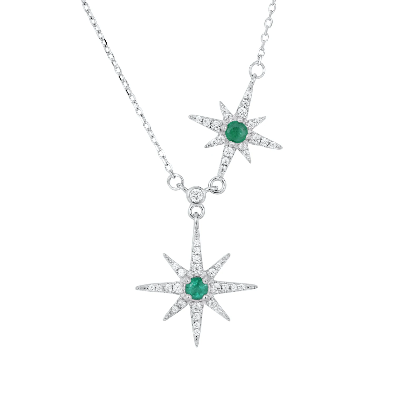 SILE Fashion Hexagram Pendant Clavicle Chains Women 925 Sterling Silver Charms Natural Emerald Gemstone Stars Pendant Necklaces