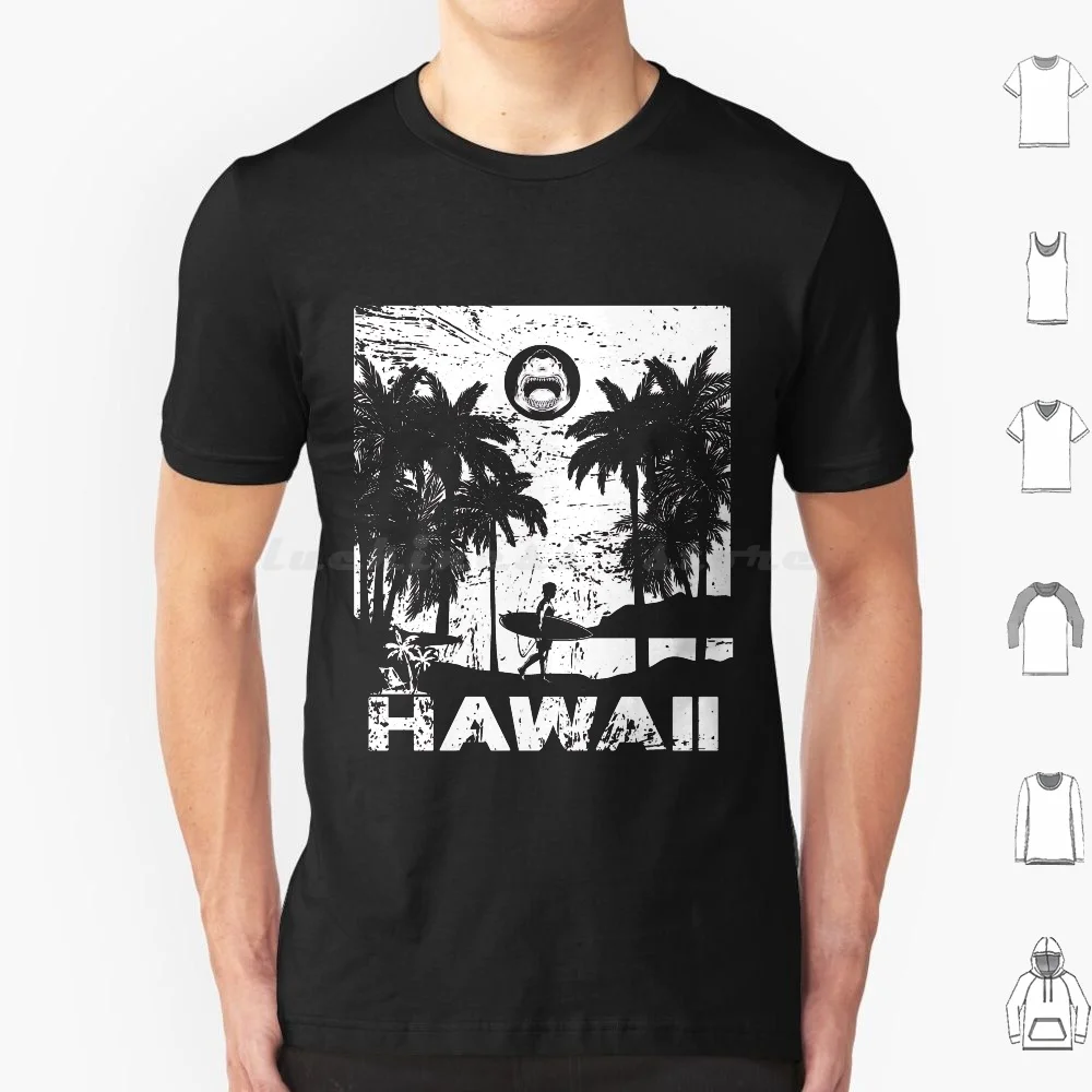 Aloha Hawaii-Retro Vintage Hawaii Hippie Surfer Longboard Danger Zone Shark Lovers Funny Gift Adea T Shirt Big Size 100% Cotton