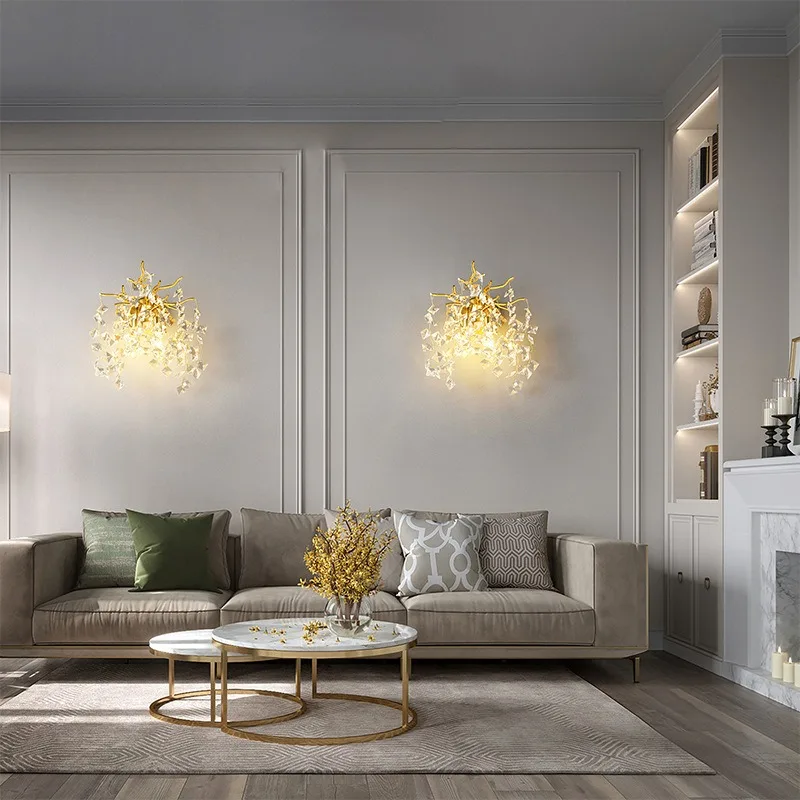 American Light Luxury Crystal Wall Lamp for Living Room, Bedside Decorative Light, Villa Staircase Corridor Luxury French Lamp