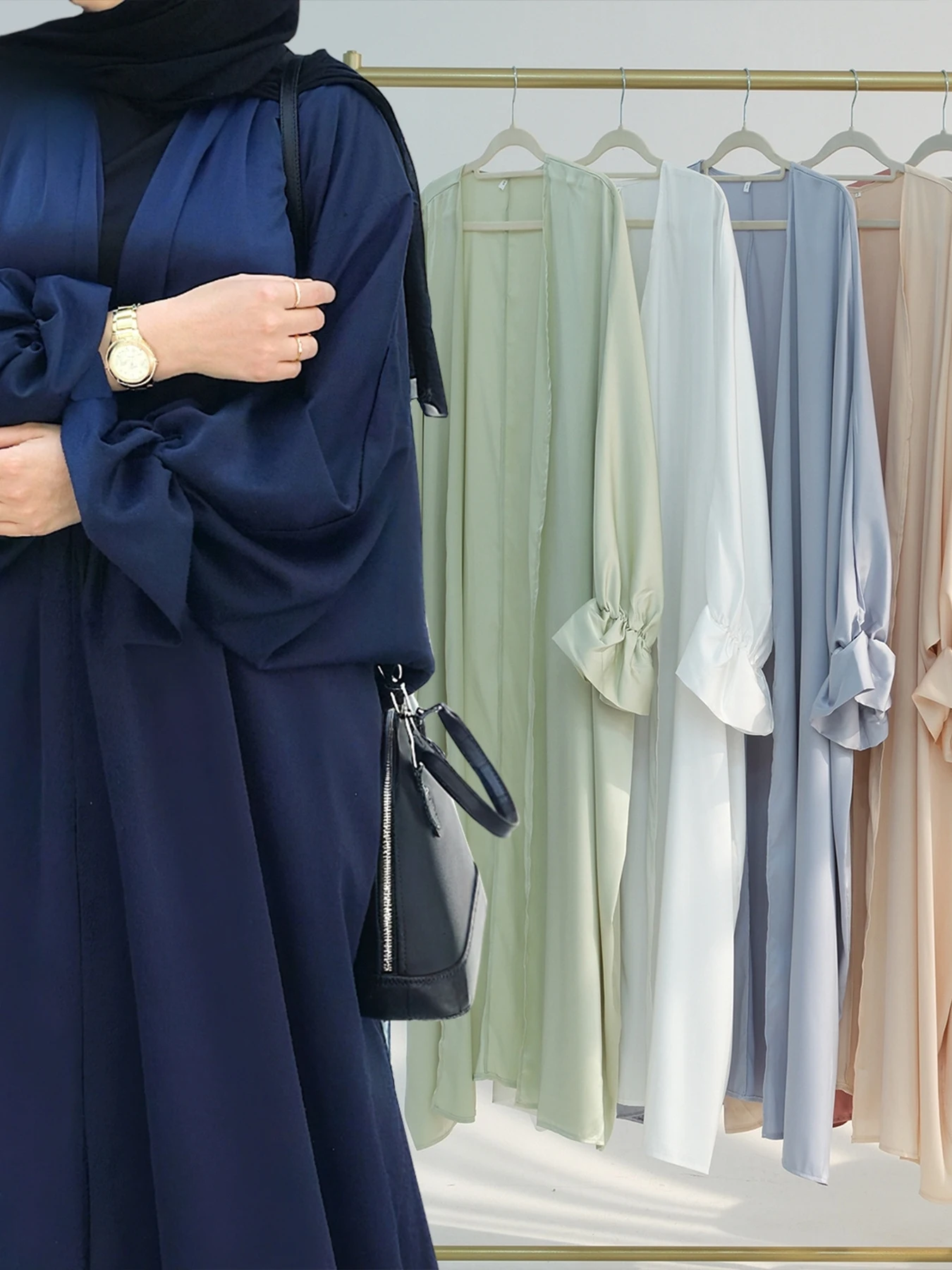 

Elegant Large Size Bubble Sleeve Cardigan Spring 2026 Arab Style Long Dress for Women Commute Style High Waist Asymmetrical S...