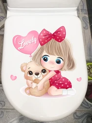 M483 Little Girl Holding A Bear Bedroom Living Room Decoration Stickers Waterproof Self-Adhesive Toilet Toilet Stickers