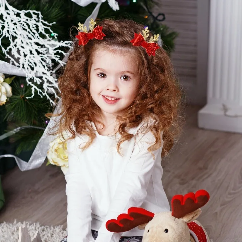 2개/세트 축제용 순록 뿔 머리핀 리본 포함 - 여성 및 소녀용 크리스마스 파티 헤어 액세서리, 크리스마스 머리 장식 및 헤어핀