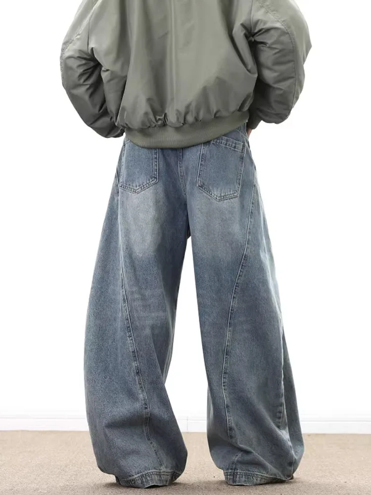 American Retro Wide Leg Men's Jeans Loose CleanFit Design Sensation Small Straight Tube Pants Cotton Polyester Blend