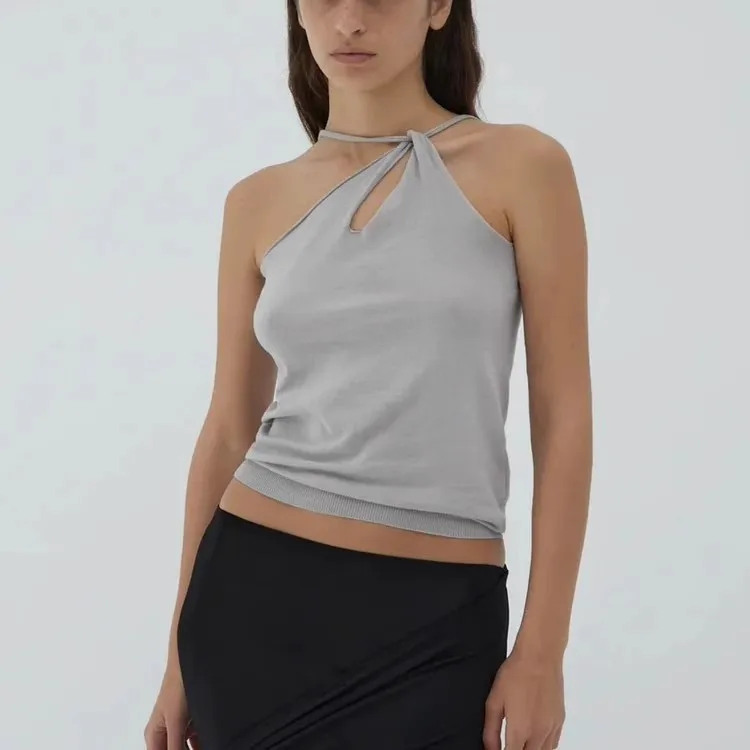 Chaleco Casual de Punto de Algodón Paloma Wool25 con Cuello Cruzado y Nudo Colgante para Mujer, Cómodo y Transpirable, con Ti...
