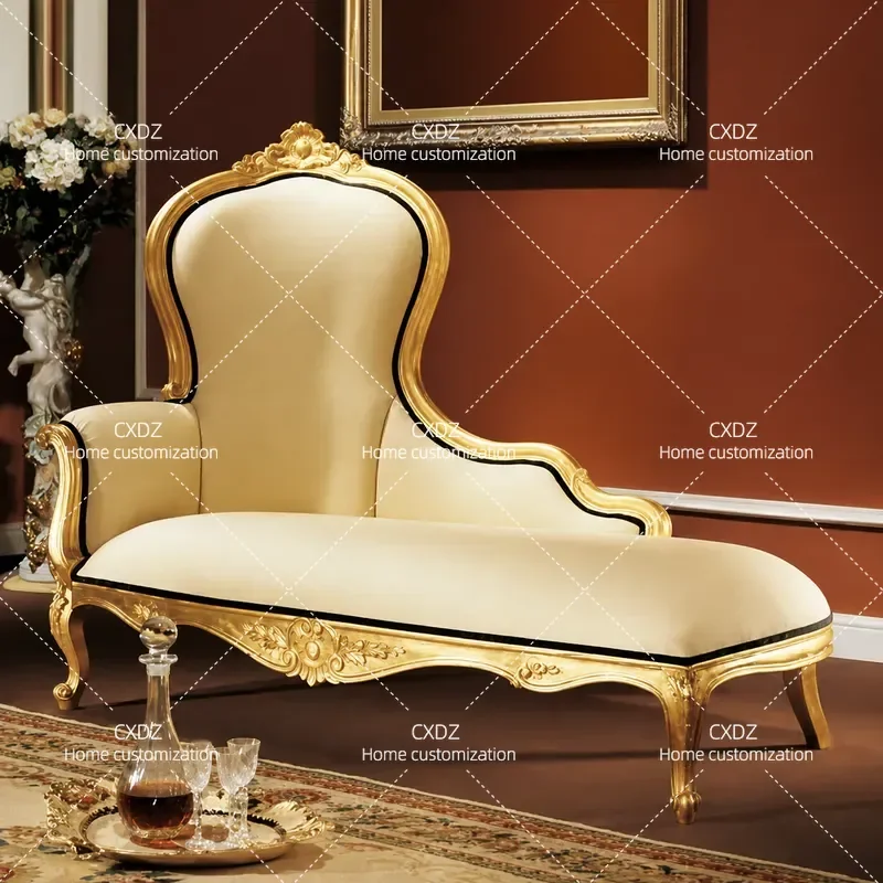 European Luxury Solid Wood Golden Chair High Back Sofa for Villa Living Room Balcony Reclining Couch