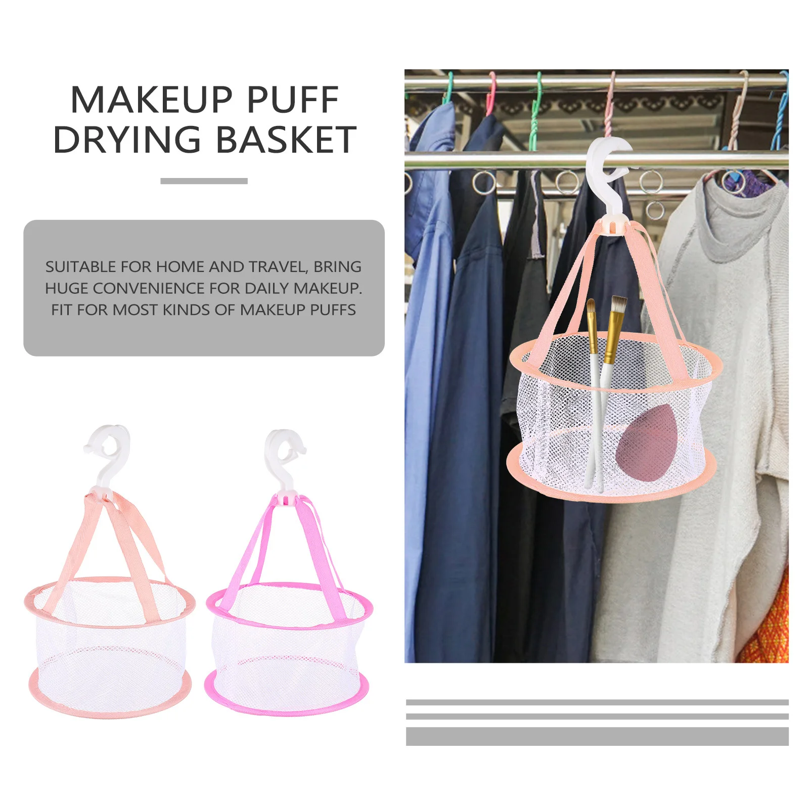

2pcs Makeup Sponge Drying Net Beauty Egg Dryer For Brush Puff Storage Hanging Drying Hanger Large Capacity