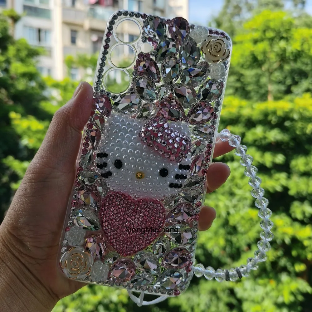 Cartoon Hello Kitty Handgelenk-Schlaufenhülle für Samsung S25Ultra S24 Plus S23 S22 Ultra S21 S20 FE S26 Note20 Glitzernde Strass-Abdeckung – Detail 7