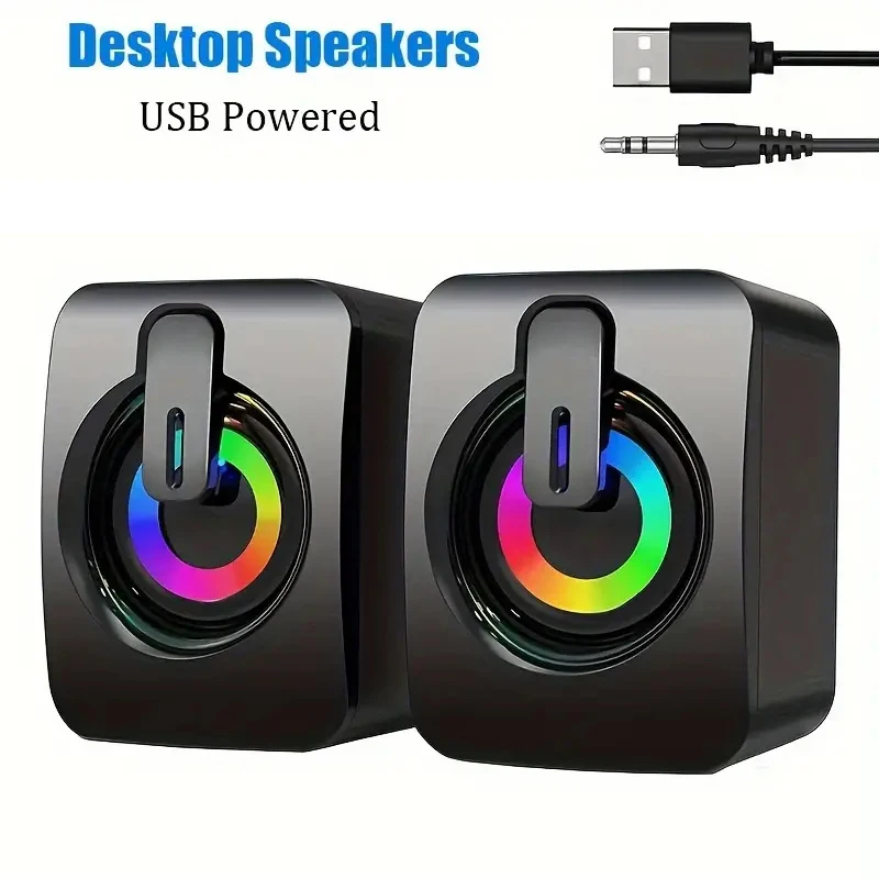 Computer Speakers PC Sound Box HIFI Stereo Microphone USB Wired Caixa De Som with LED Light For Desktop Computer & PC Laptops