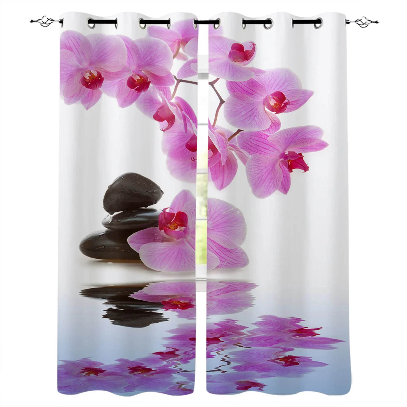 Flower Stone Pink Orchid Reflection Blackout Curtains Window Curtains For Bedroom Living Room Decor Window Treatments