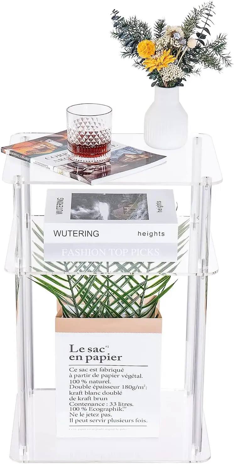 

Acrylic Side Table for Small Spaces, 3-Tier Small End Table/Nightstand for Sofa, Living Room, Bedside, Bedroom, Modern