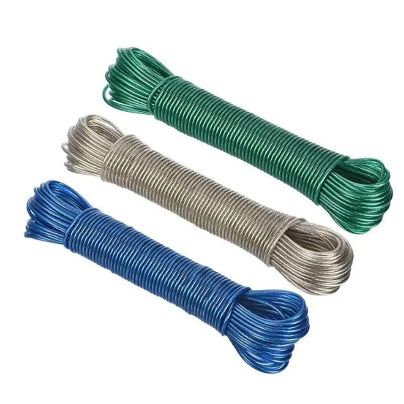 Corda de Varal de Aço com Revestimento de PVC 10/20/30/50M para Exterior, Portátil, para Jardim, Acampamento e Viagem - Oferta Imperdível