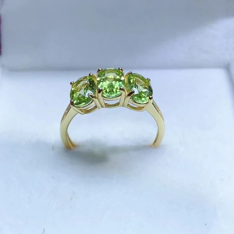 

Classic 925 Silver Three Gemstone Ring 5mm*7mm Natural Peridot Ring 18K Gold Plated Peridot Silver Jewelry