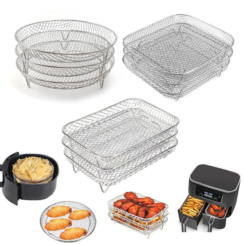 3/1Pc Air Fryer Accessories Kitchen Filter Rack Stackable BBQ Grill Rack Food Frying Basket Set Multipurpose Baking Cooking Tool