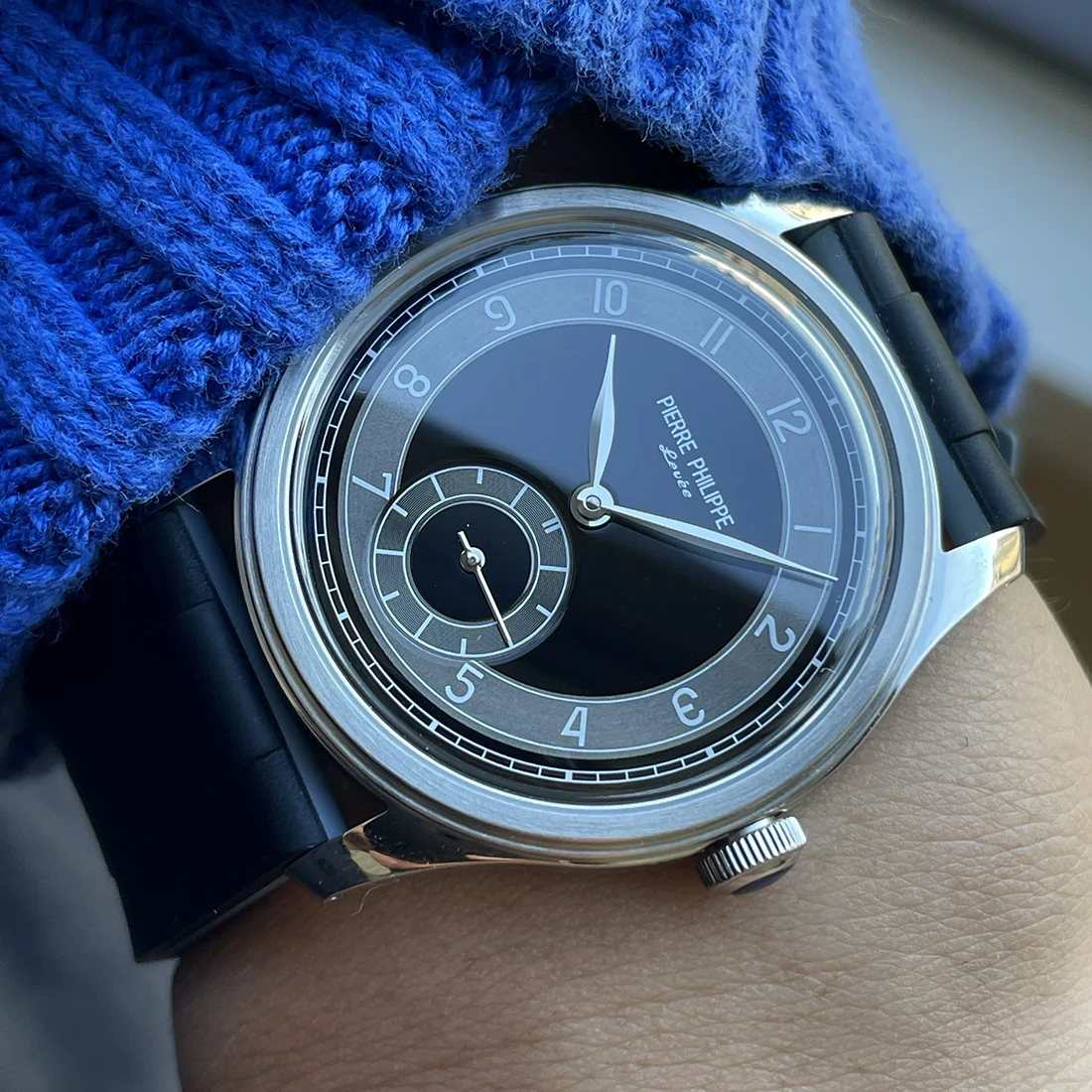 High-end heren 38MM horloge zwart geëmailleerde wijzerplaat ST17 handmatig mechanisch horloge leer waterdicht - afbeelding 1