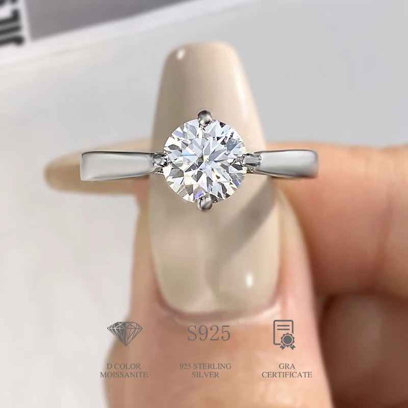 DW  Classic 4 Prong Luxury Real Moissanite Diamond Ring for Women Excellent Cut D Color 925 Sterling Silver Wedding Fine Jewelry