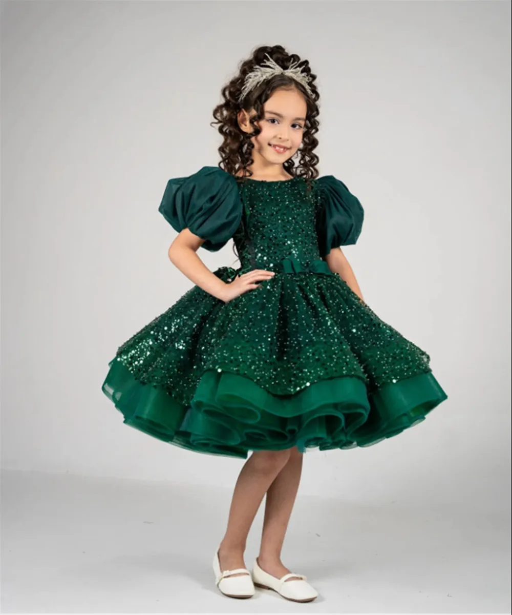 

Green Sequined Flower Girl Wedding Dress Toddler Pageant Dress Little Girls Birthday Party Dress First Communion Gown Customized