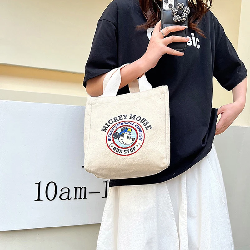 MINISO Disney Cartoon Print Large Capacity Canvas Bag Women's Handbag Fashion Casual Tote Bag Meal Box Bag