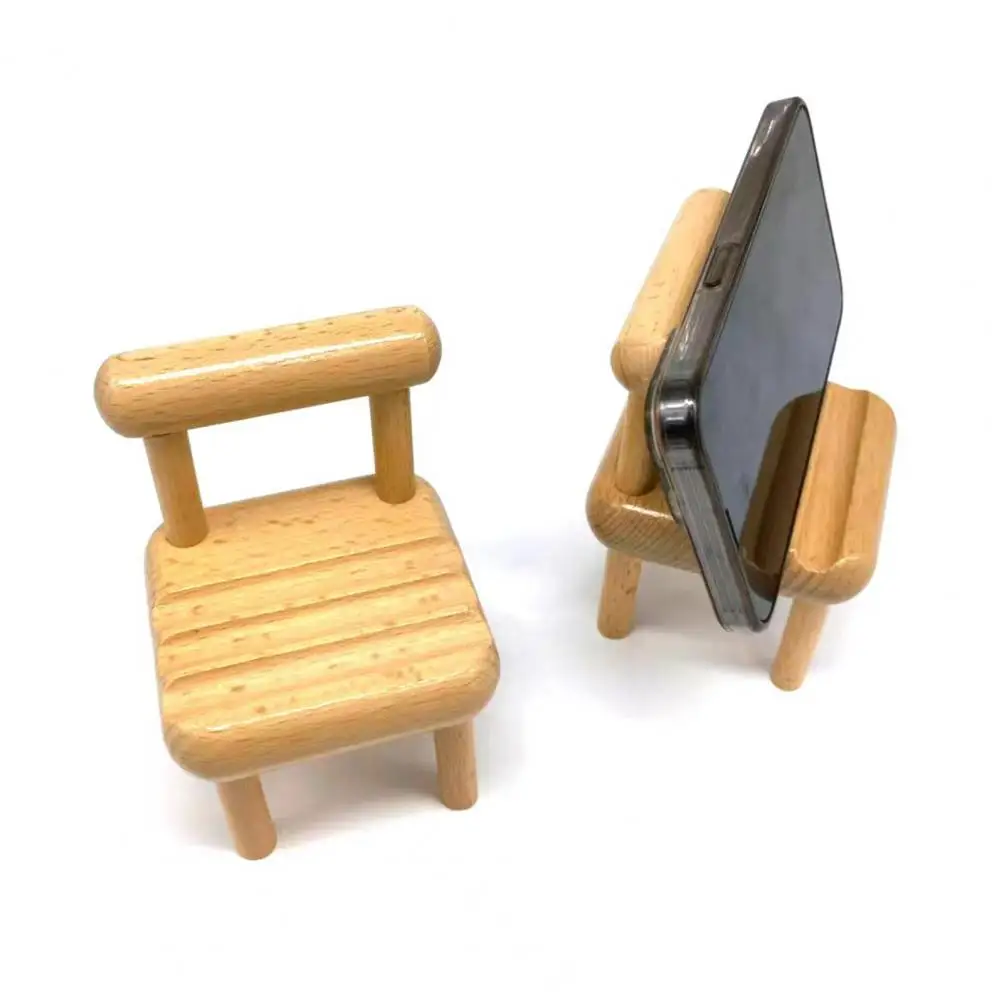 Practical Reusable Universal Portable Beech Wood Chair Design Phone Holder Mount Stand Mobile Phone Bracket Decoration